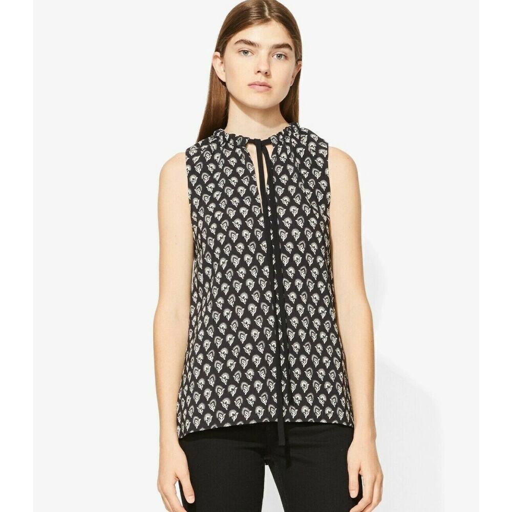 PROENZA SCHOULER Sleeveless Printed Viscose Crepe V-Neck Top Size 6 Black